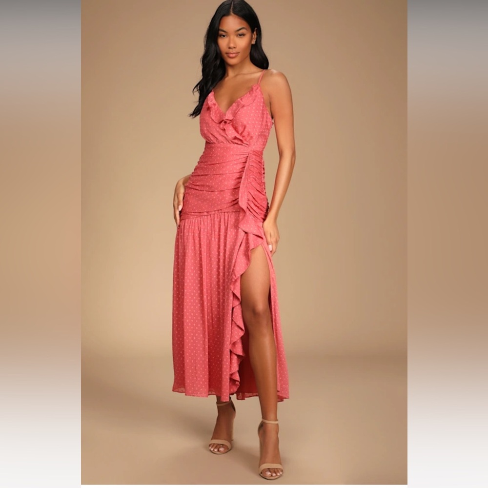 Lulu's Asymmetrical Ruffled Coral Dress